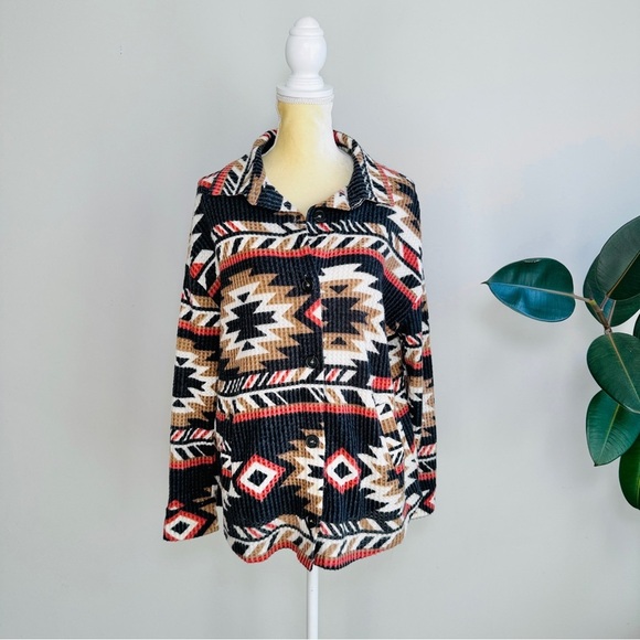 ZENANA Aztec waffle knit soft Shacket - Picture 3 of 8